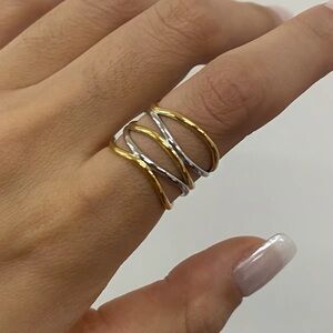 18K Gold Plated Two Tone Adjustable Ring